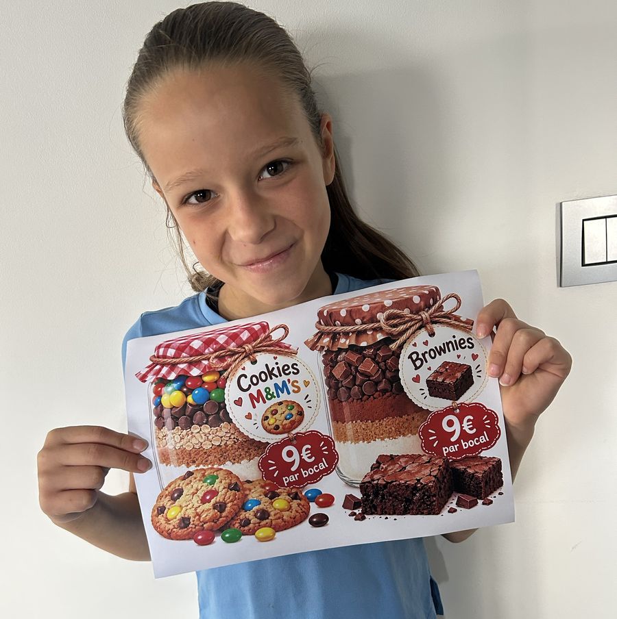 Louise présente ses bocaux de cookies M&M's et de brownies